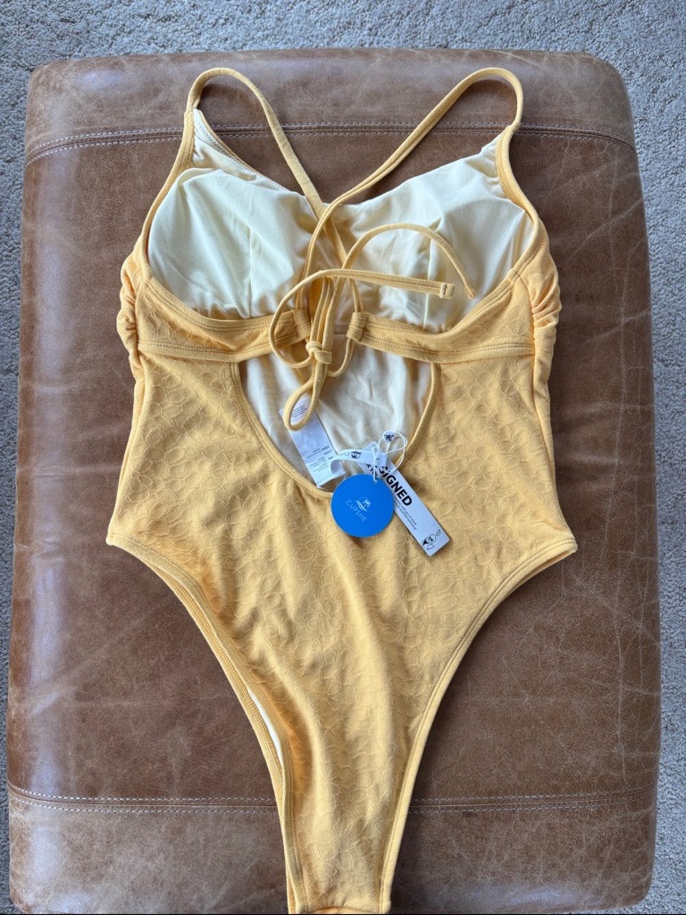 Cupshe Mustard Yellow Textured One-Piece Swimsuit - Picture 2 of 2